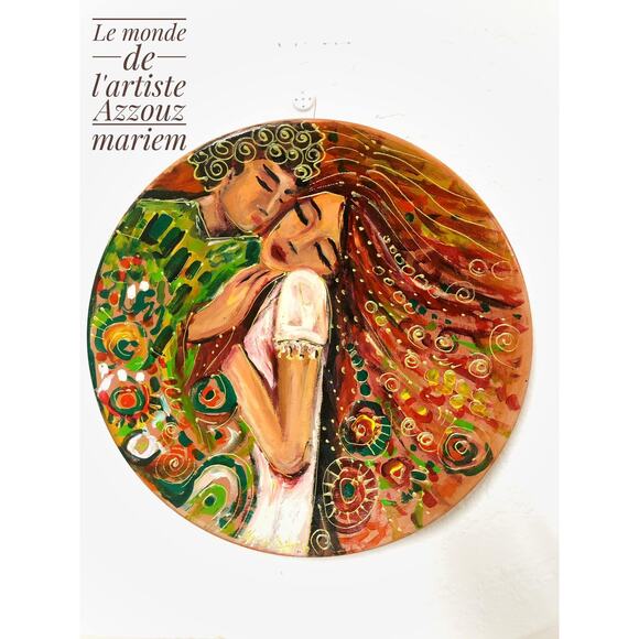 Romantic Abstract Embroidery Hoop – Hand-Painted Couple’s Embrace with Vibrant - Picture 2 of 5